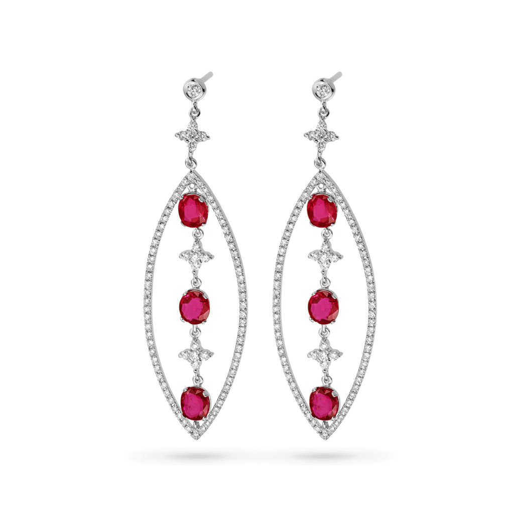 Devous Hanging Earrings with Rubies and Diamonds