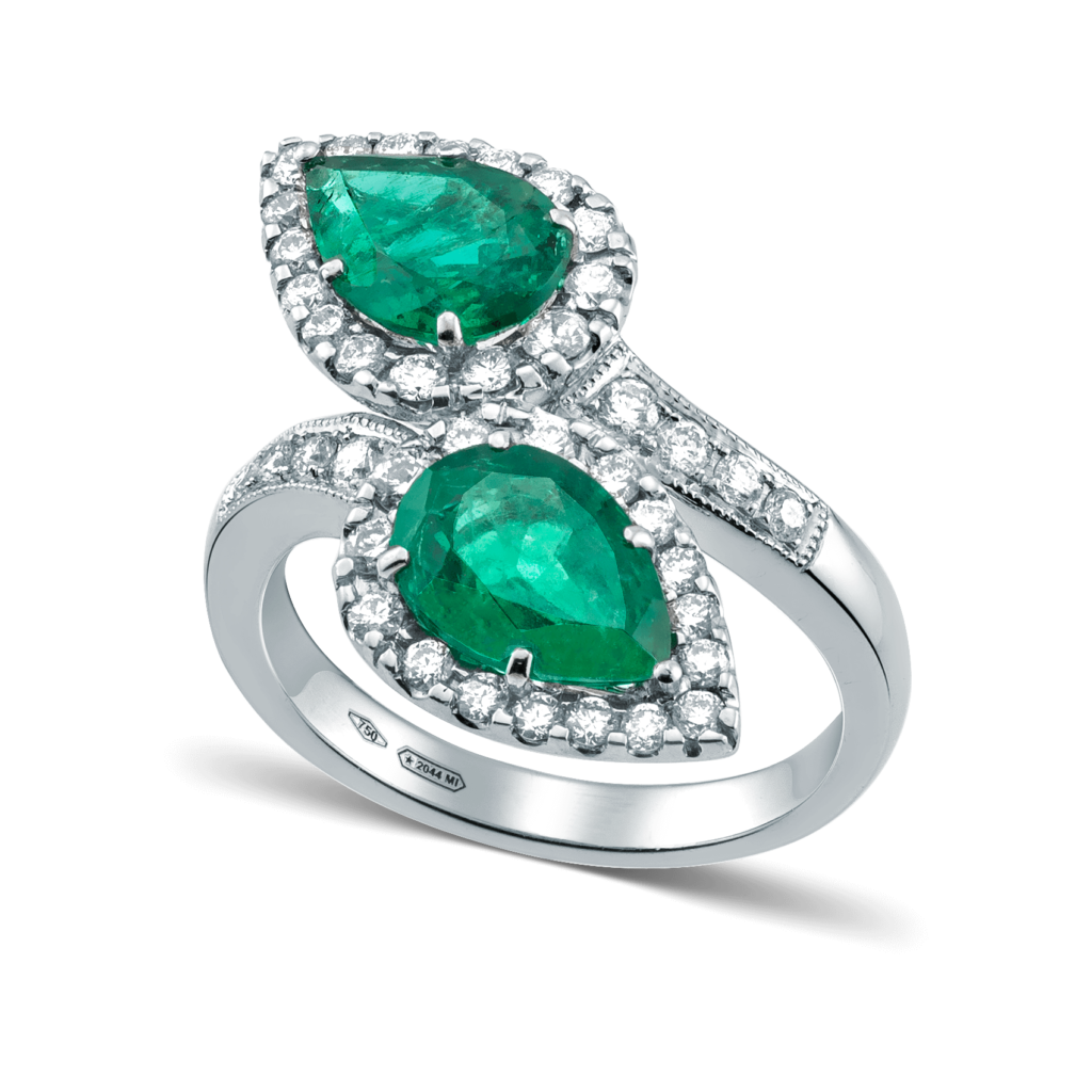 Emeralds and Diamonds Ring in White Gold K18
