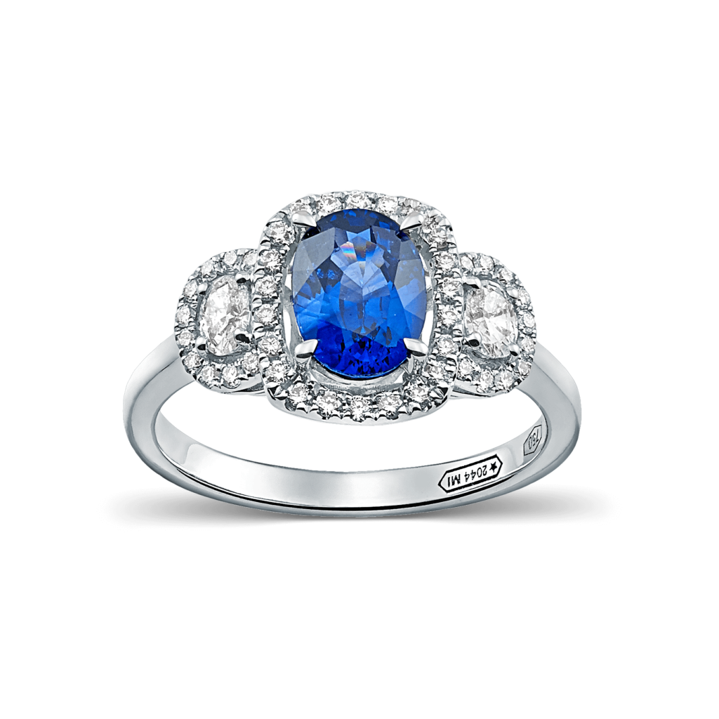 Blue Sapphire Ring with Diamonds in White Gold
