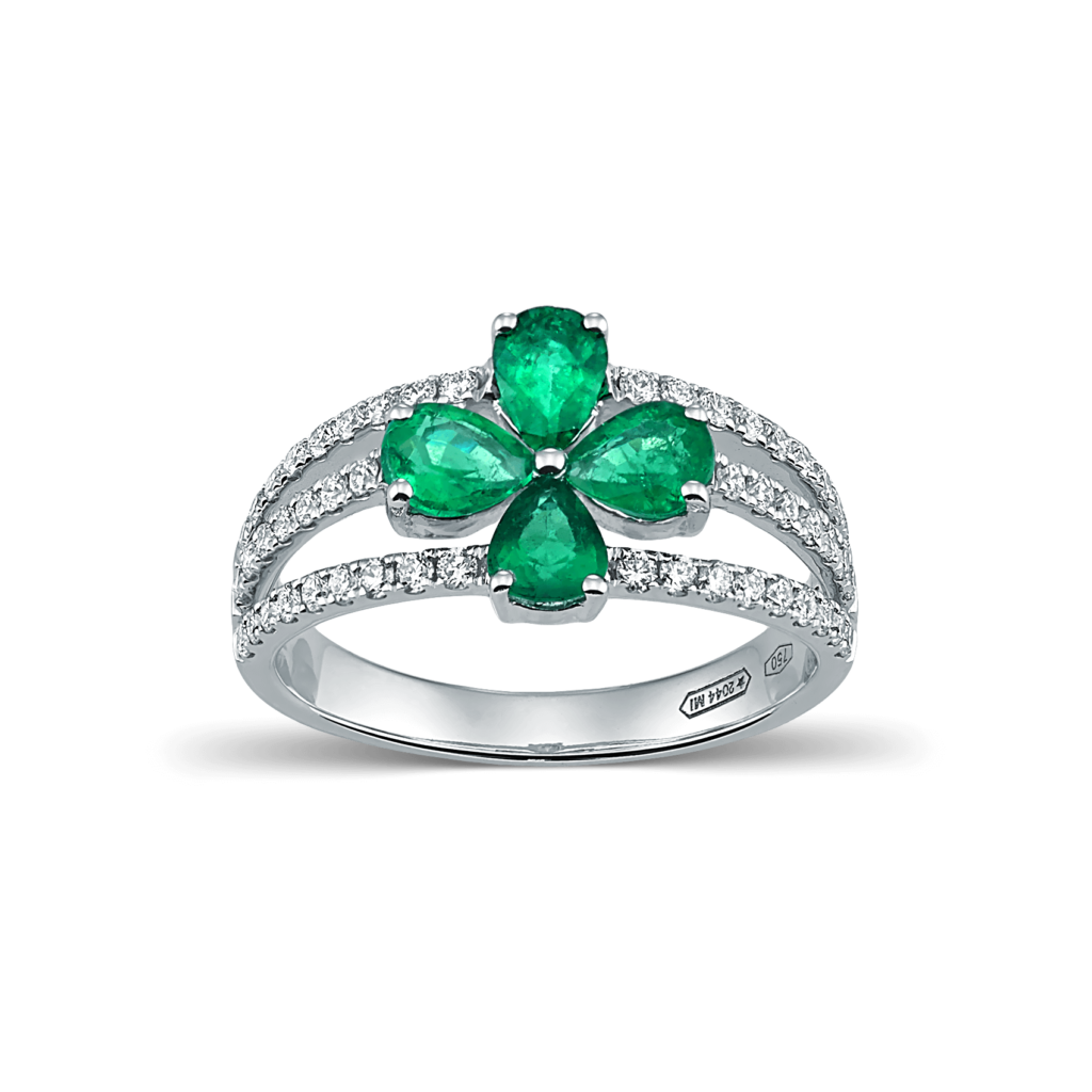 Devous Emeralds and Diamonds Flower Ring