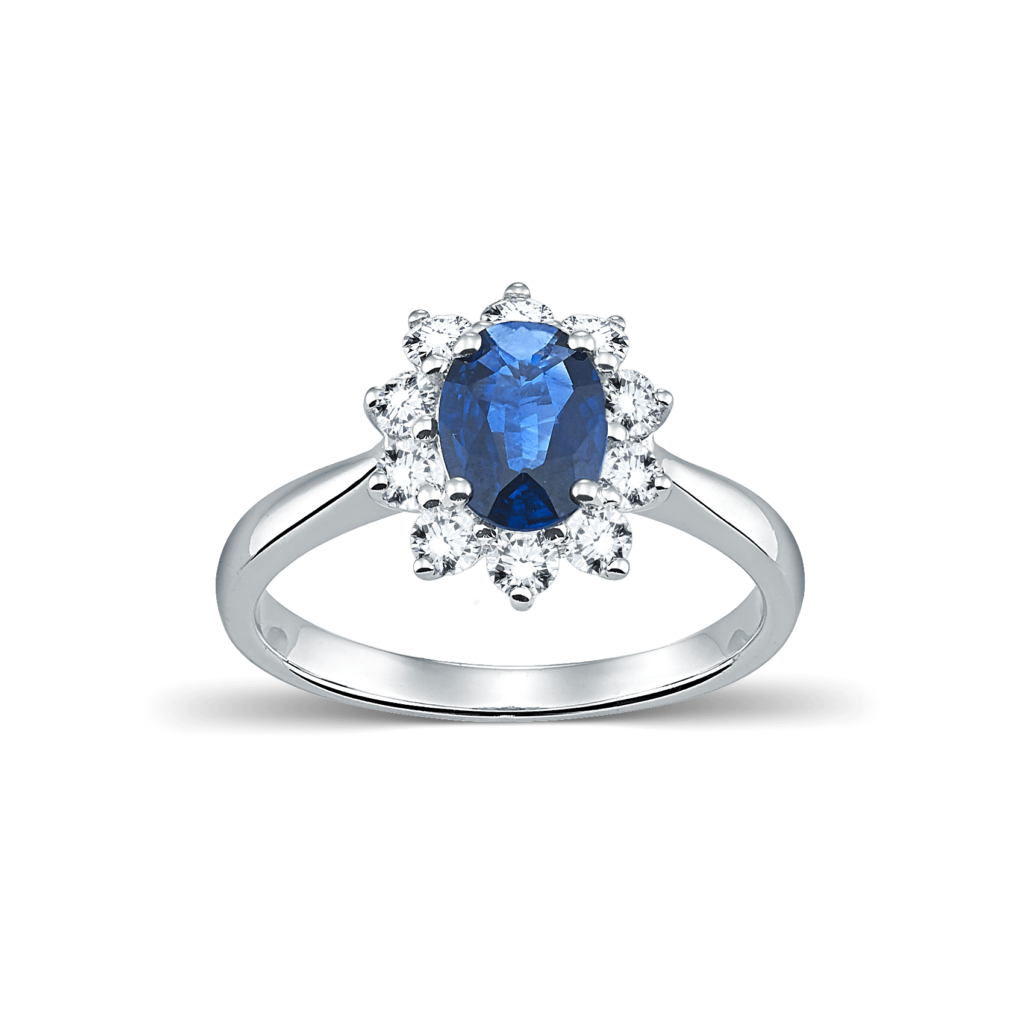 Devous Blue Sapphire Rosette Ring with Diamonds