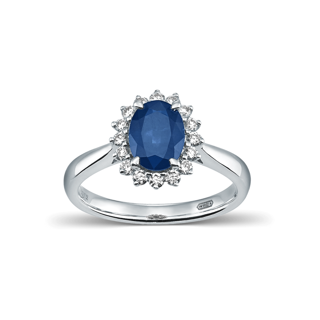 Devous Blue Sapphire Rosette Ring with White Diamonds