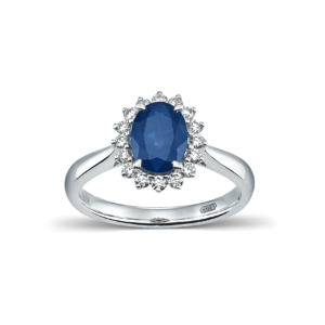 Devous Blue Sapphire Rosette Ring with White Diamonds