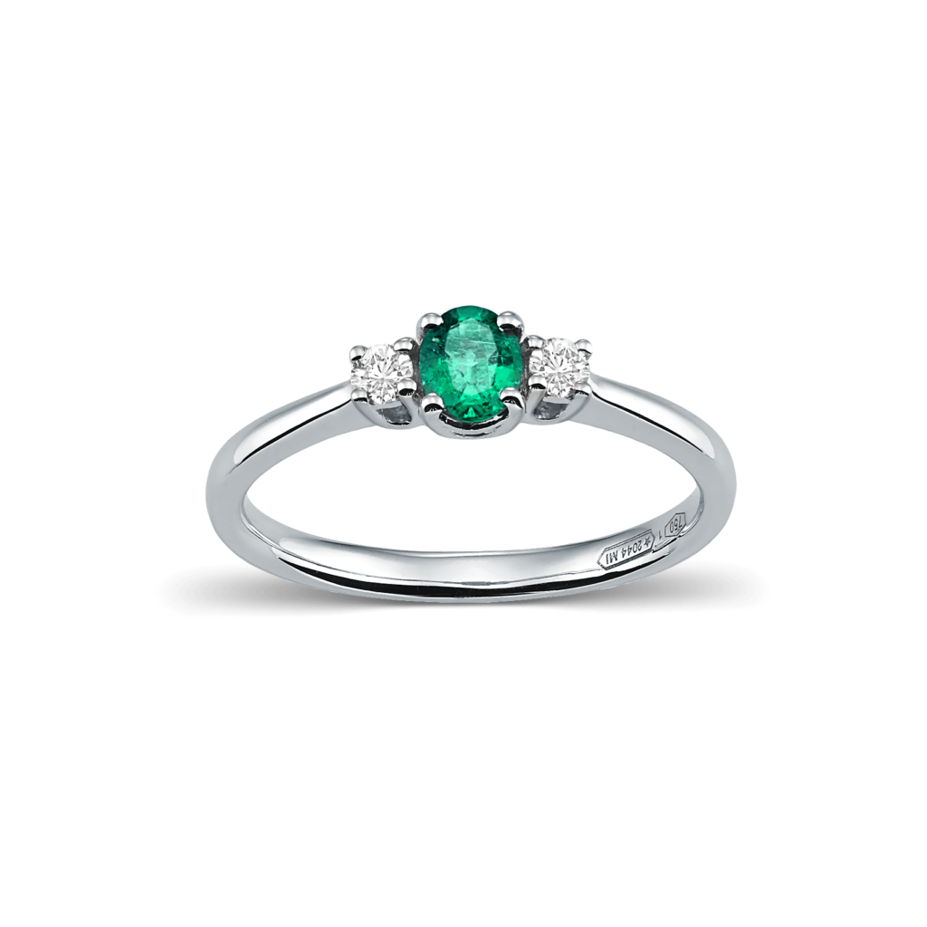 Devous 3 stones Emerald Ring with Diamonds