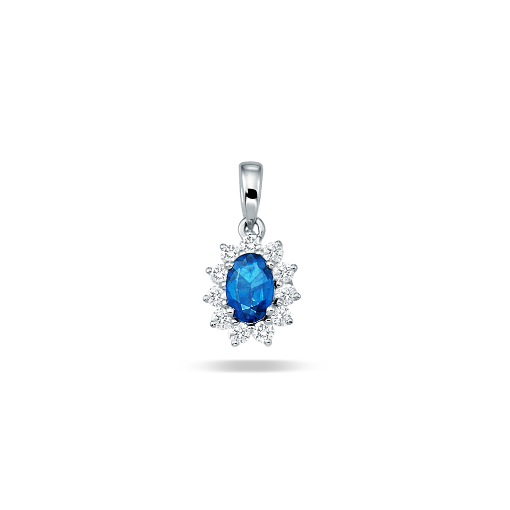 Devous Blue Sapphire small Pendant with Diamonds