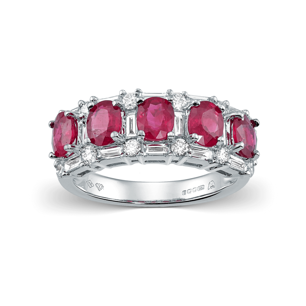 Rubies and Diamonds Ring in White Gold K18