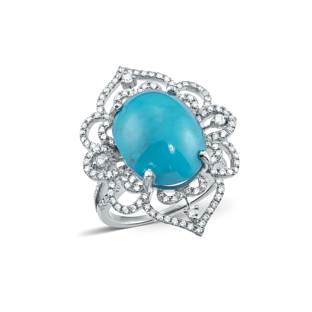 Baroque Turquoise Ring with Diamonds in White Gold K18