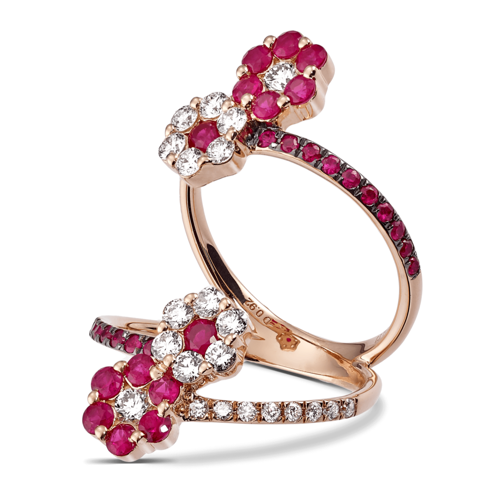 Δαχτυλίδι με ρουμπίνι και διαμάντια σε ροζ χρυσό Κ18
