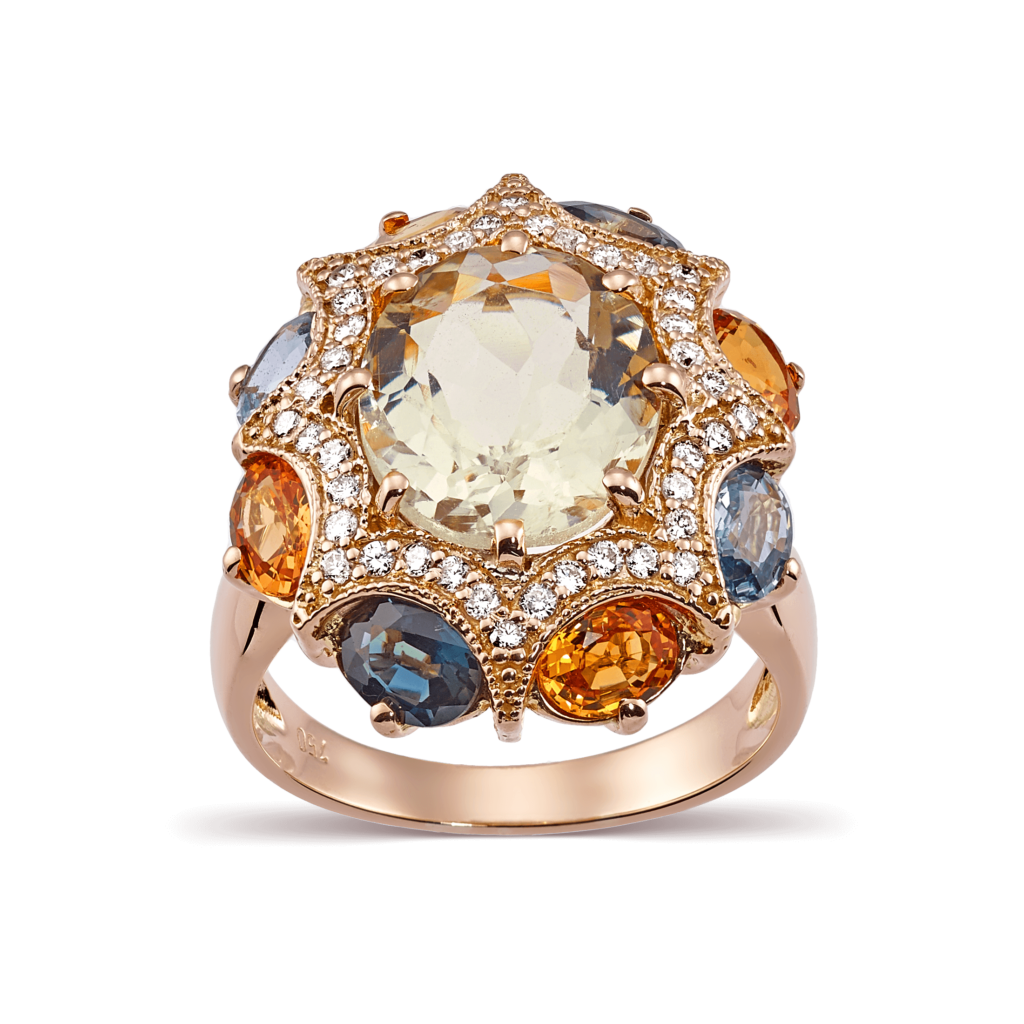 Multicolore Diamond Ring in Pink Gold