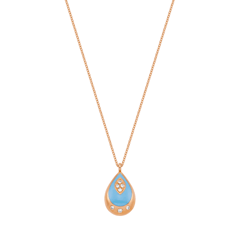 Evil Eye Pendant in Pink Gold K18 with White Diamonds