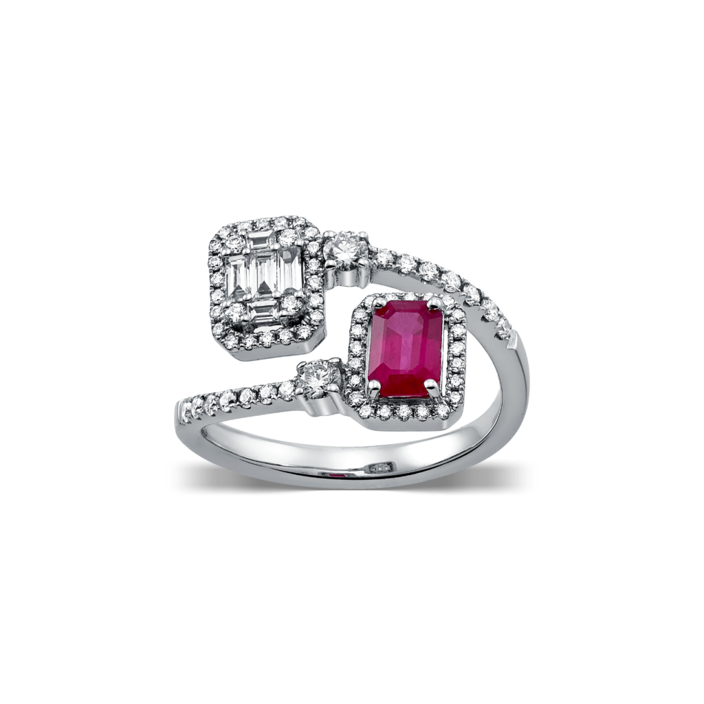 Emerald cut Ruby Ring with Diamonds
