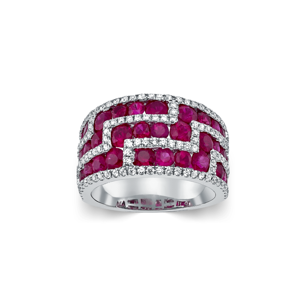 Greca Style Ruby Ring with Diamonds
