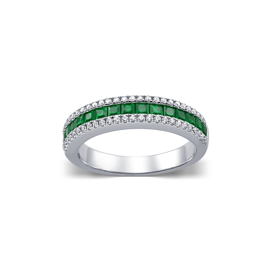 Emerald Band Ring with Diamonds